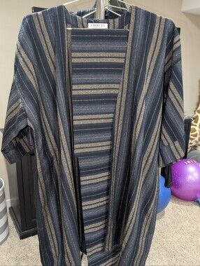 Fibreto Striped Open Front Duster - Navy & Metallic Gold